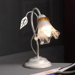 Lancia tafellamp, ivoorkleurig, 1-lamp, ijzer, glas