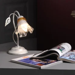 Lancia tafellamp, ivoorkleurig, 1-lamp, ijzer, glas