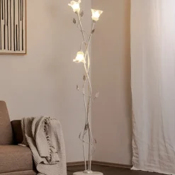 Lancia vloerlamp, ivoorkleurig, 3-lamps, ijzer, glas