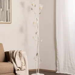 Lancia vloerlamp, ivoorkleurig, 3-lamps, ijzer, glas