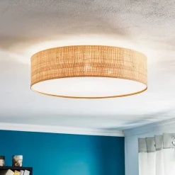 Leano beige ronde plafondlamp van rotan