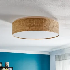 Leano beige ronde plafondlamp van rotan