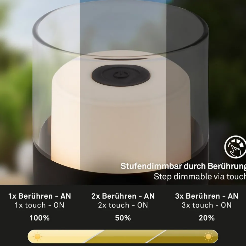 LED accu-tafellamp 7483 IP44 dimmer, zwart
