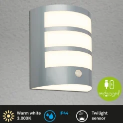 LED buiten wandlamp 3795014, chroomkleurig, sensor, IP44