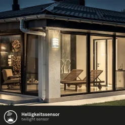 LED buiten wandlamp 3795014, chroomkleurig, sensor, IP44