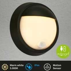 LED buiten wandlamp 3785015 zwart bewegingsmelder 17cm
