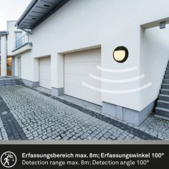 LED buiten wandlamp 3785015 zwart bewegingsmelder 17cm