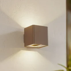 LED buiten wandlamp Aaron, bruin, IP54, omhoog/omlaag