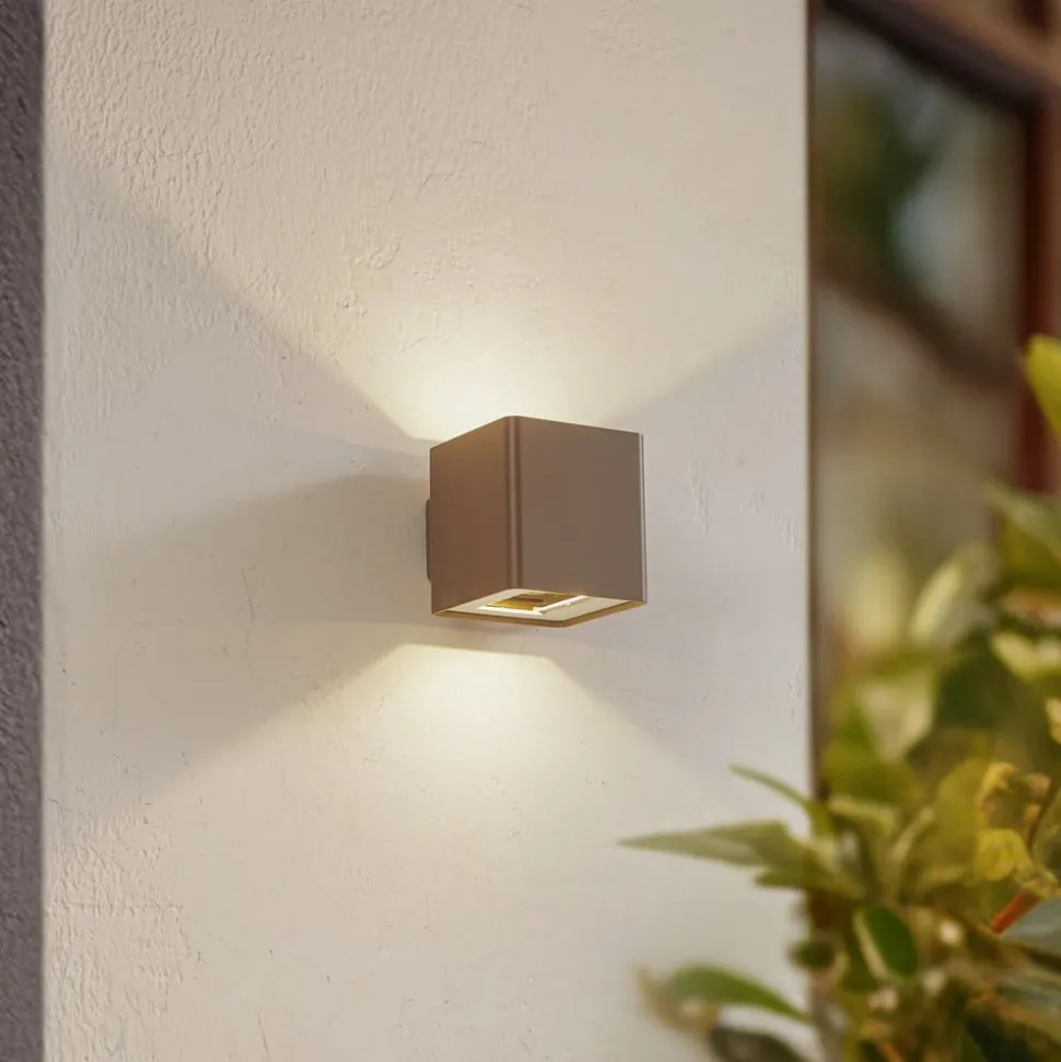 LED buiten wandlamp Aaron, bruin, IP54, omhoog/omlaag