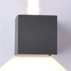 LED buiten wandlamp Davos hoekig, aan/uit, donkergrijs