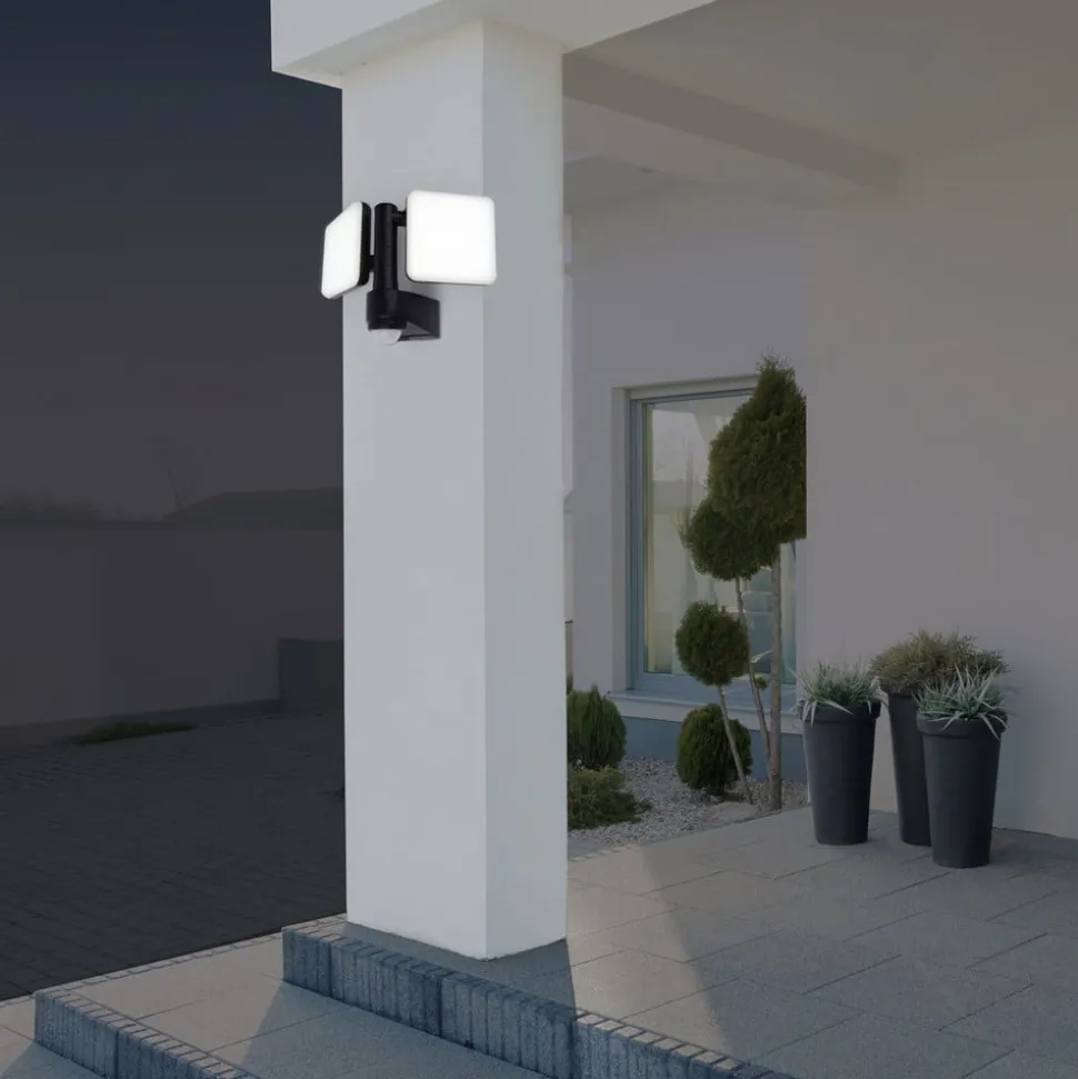 LED buiten wandlamp Jaro, sensor, tweelamps