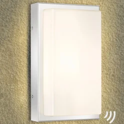 LED buiten wandlamp Julea, roestvrij staal, glas, bewegingsmelder