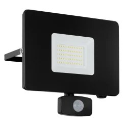 LED buitenspot Faedo 3 met sensor, zwart, 50W