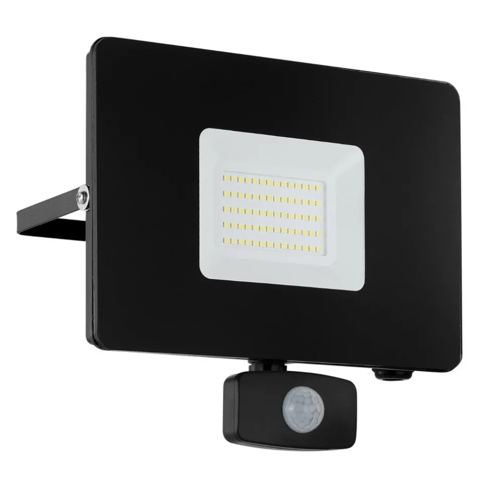 LED buitenspot Faedo 3 met sensor, zwart, 50W