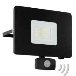 LED buitenspot Faedo 3 met sensor, zwart, 50W
