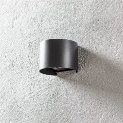 LED buitenwandlamp Davos rond, donkergrijs