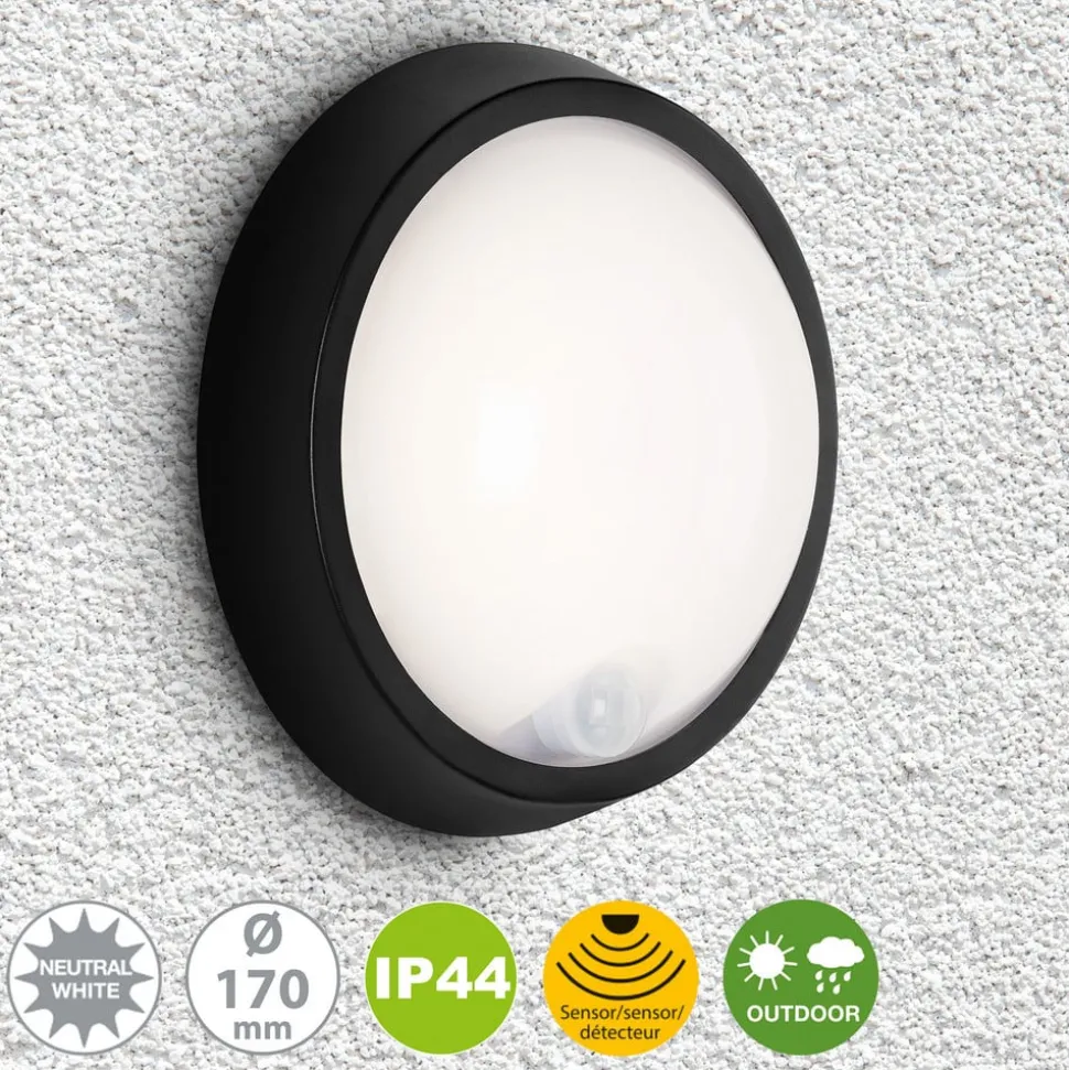 LED buitenwandlamp Helsinki, sensor, IP44, zwart