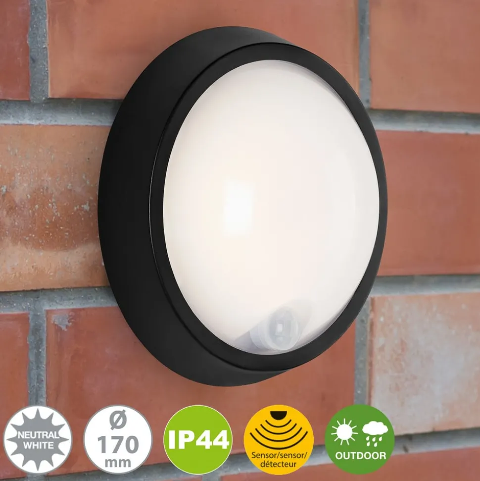 LED buitenwandlamp Helsinki, sensor, IP44, zwart