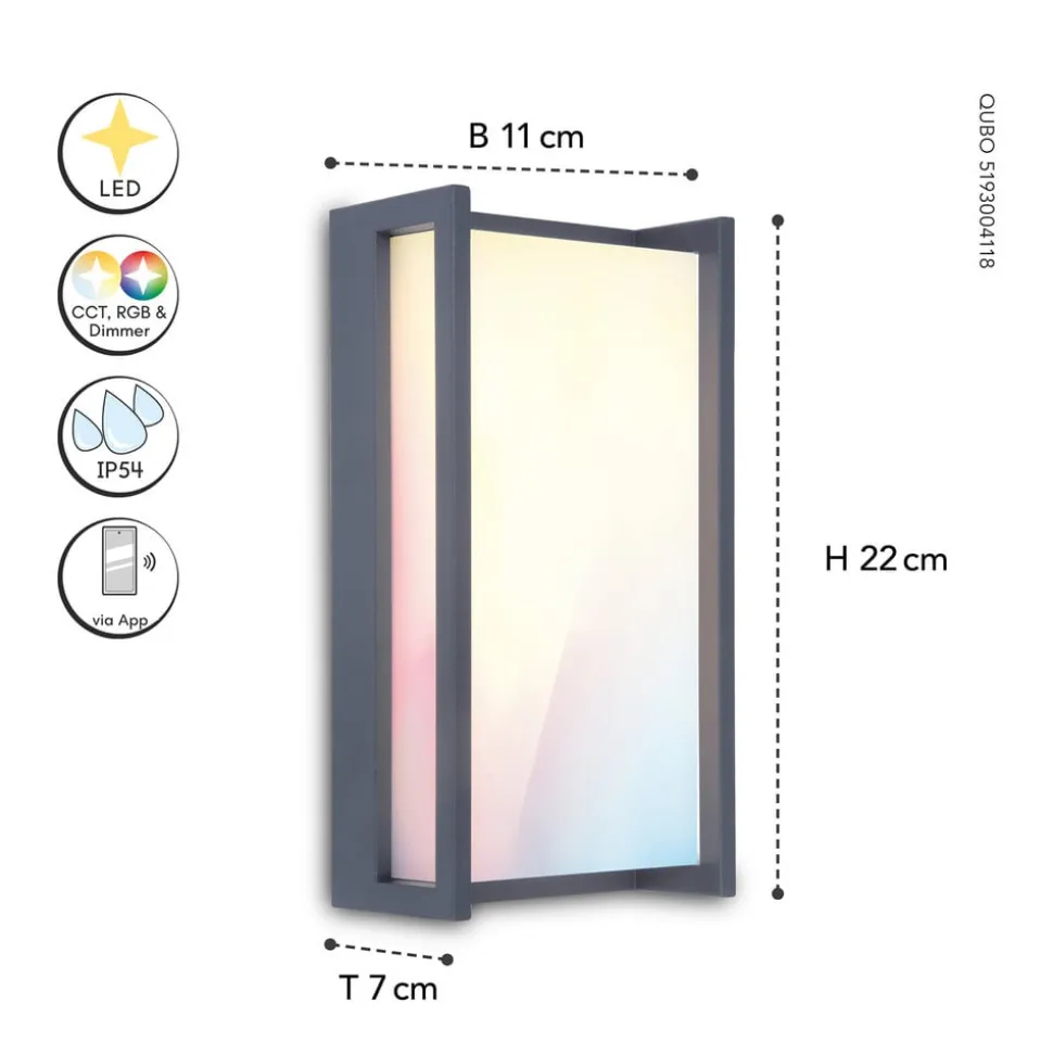 LED buitenwandlamp Qubo, RGBW smart bestuurbaar