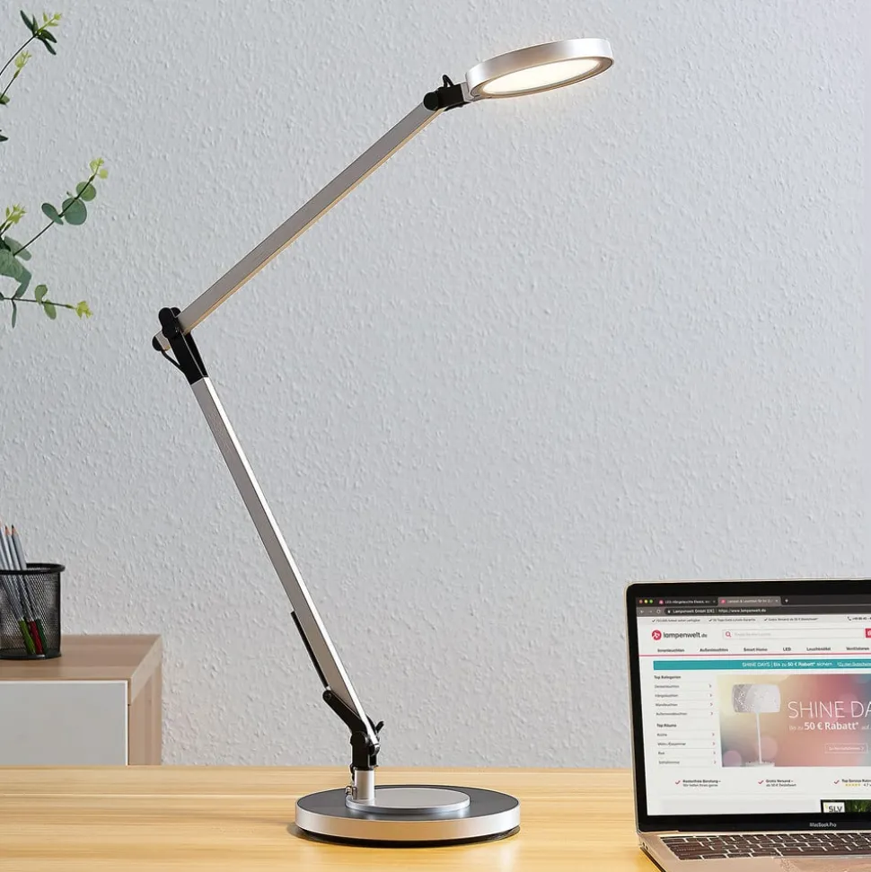 LED burealamp Rilana met dimmer, zilver