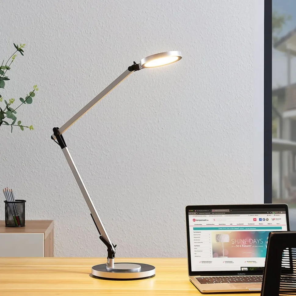 LED burealamp Rilana met dimmer, zilver