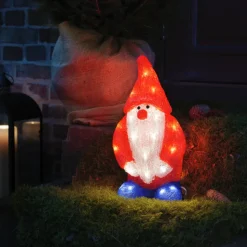LED decoratie figuur kerstman rood IP44 h. 36 cm