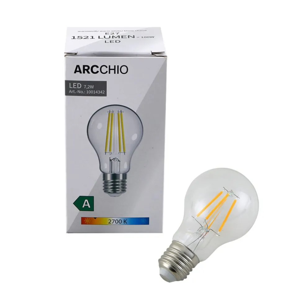 LED filament lamp, helder, E27, 7,2W, 2700K, 1521 lm