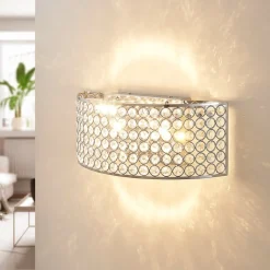 LED glazen kristalwandlamp Alizee in chroom