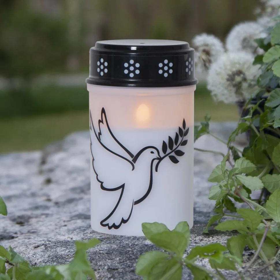 LED graflicht Duif, wit/zwart kunststof 12,5 cm batterij