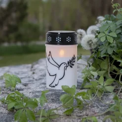 LED graflicht Duif, wit/zwart kunststof 12,5 cm batterij