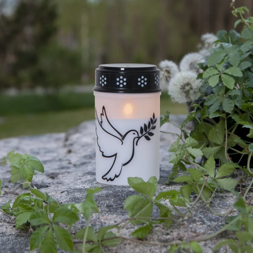 LED graflicht Duif, wit/zwart kunststof 12,5 cm batterij