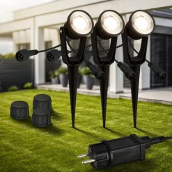 LED grondspies 3918035 12V starterset van 3, zwart, Ø 5 cm
