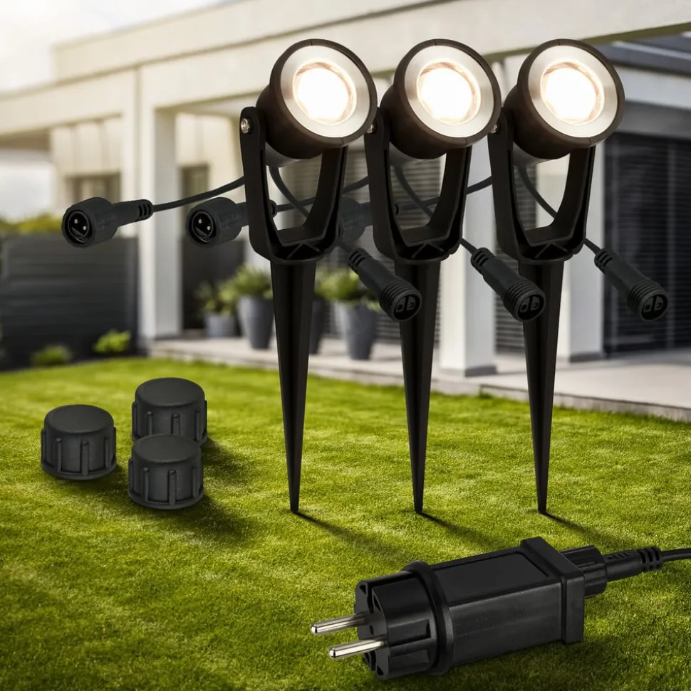 LED grondspies 3918035 12V starterset van 3, zwart, Ø 5 cm