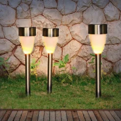 LED grondspies lamp 33576-3, roestvrij staal, set van 3