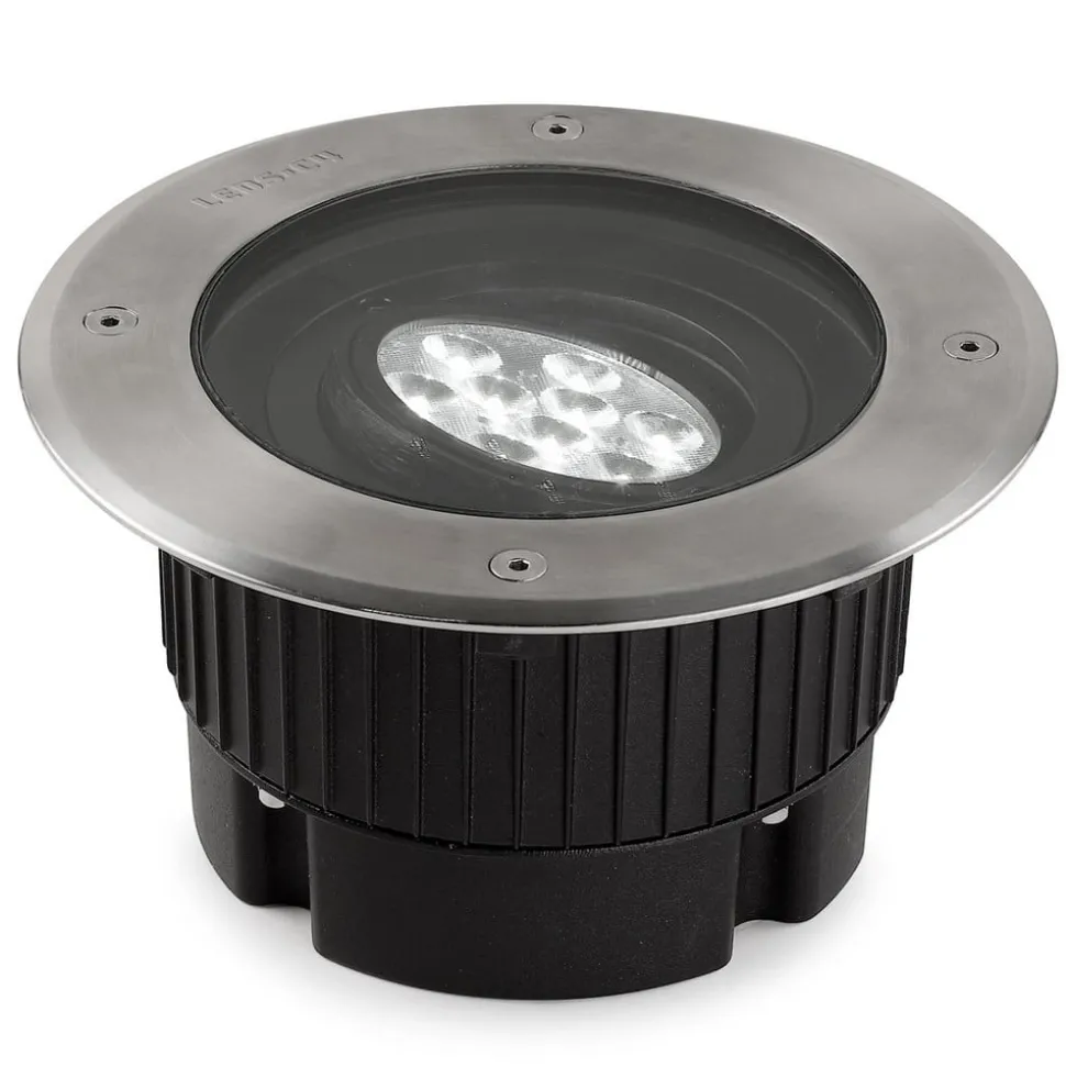 LED grondspot inbouwlamp Gea, Ø 18 cm, 3000K, roestvrij staal
