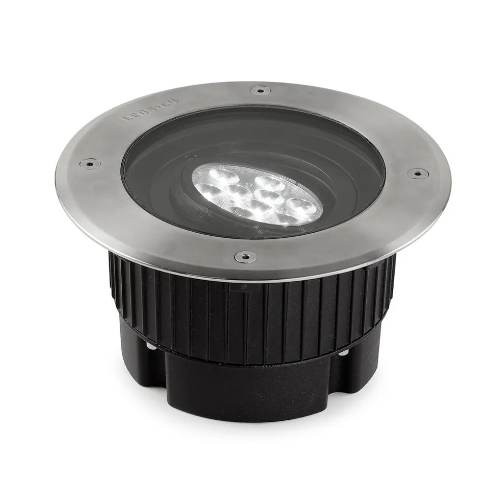 LED grondspot inbouwlamp Gea, Ø 18 cm, 3000K, roestvrij staal