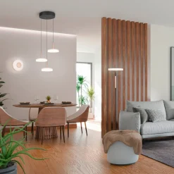 LED hanglamp Celeste, wit/bruin, Ø 35 cm 3-lamps glas dimbaar