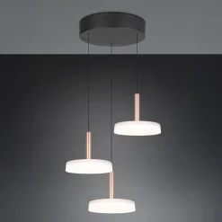 LED hanglamp Celeste, wit/bruin, Ø 35 cm 3-lamps glas dimbaar