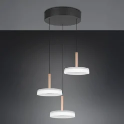 LED hanglamp Celeste, wit/bruin, Ø 35 cm 3-lamps glas dimbaar