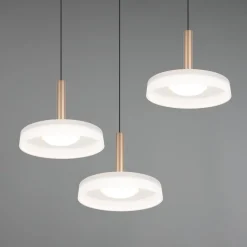 LED hanglamp Celeste, wit/bruin, Ø 35 cm 3-lamps glas dimbaar