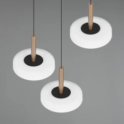 LED hanglamp Celeste, wit/bruin, Ø 35 cm 3-lamps glas dimbaar