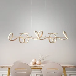 LED hanglamp Curls, messing, metaal, 99 cm lang, dimbaar
