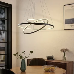 LED hanglamp Ezana, zwart, metaal, Ø 80cm