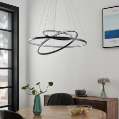 LED hanglamp Ezana, zwart, metaal, Ø 80cm