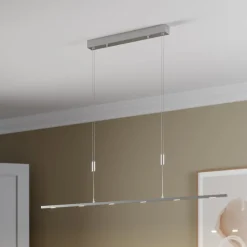LED hanglamp Lucande Arnik, 140 cm, nikkelkleurig, dimbaar