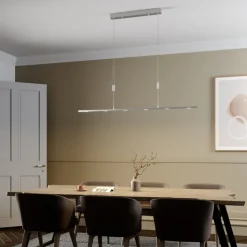 LED hanglamp Lucande Arnik, 140 cm, nikkelkleurig, dimbaar