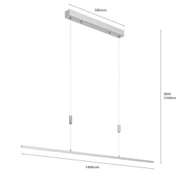 LED hanglamp Lucande Arnik, 140 cm, nikkelkleurig, dimbaar