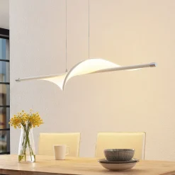 LED hanglamp Lucande Edano, 122 cm, wit, textiel, dimbaar