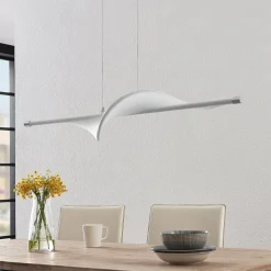 LED hanglamp Lucande Edano, 122 cm, wit, textiel, dimbaar