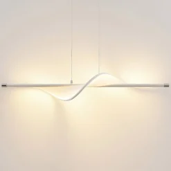 LED hanglamp Lucande Edano, 122 cm, wit, textiel, dimbaar